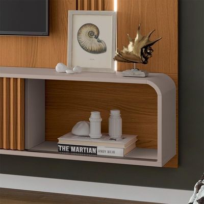 Painel Para 85 Pol Suspenso Canelado Com Led Vivaz H01 Off White-cinamomo - Mpozenato