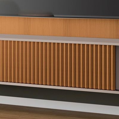 Painel Para 85 Pol Suspenso Canelado Com Led Vivaz H01 Off White-cinamomo - Mpozenato