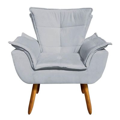 Kit 2 Poltronas Decorativas Pés Palito Com Puff Opla Suede Cinza - Ibiza