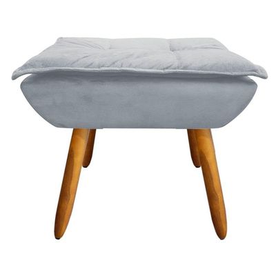 Kit 2 Poltronas Decorativas Pés Palito Com Puff Opla Suede Cinza - Ibiza