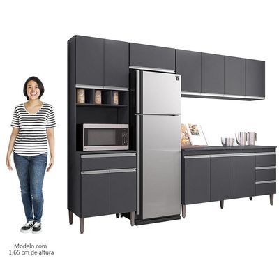 Cozinha Modulada 4 Peças Balcão Com Tampo 160cm Andréia Cinza - Ajl Móveis