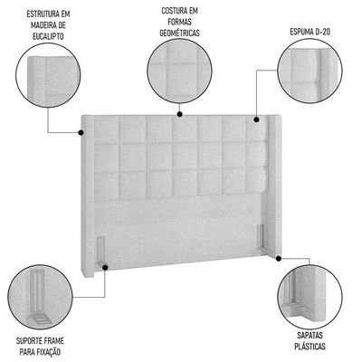 Cabeceira Cama Casal 140cm Pisa P02 Bouclé Branco - Mpozenato