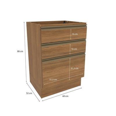Balcão 3 Gavetas Kappesberg Celeste 100% Mdf Nogueira 60cm