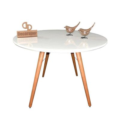 Mesa Jantar Pés Palitos Tampo Redondo Vidro Laqueado 130cm Branco
