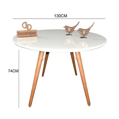 Mesa Jantar Pés Palitos Tampo Redondo Vidro Laqueado 130cm Branco
