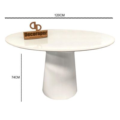 Mesa Jantar Cone Laqueado Tampo Redondo Laca Com Vidro 120cm Branco