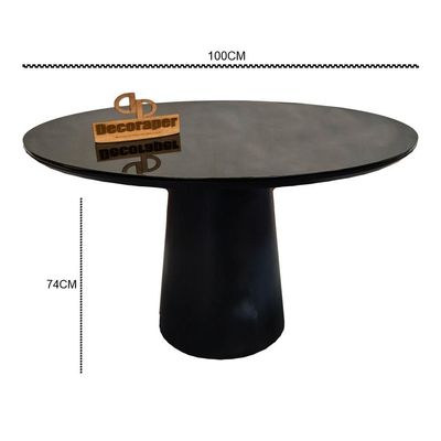 Mesa Jantar Cone Laqueado Tampo Redondo Laca Com Vidro 100cm Preto