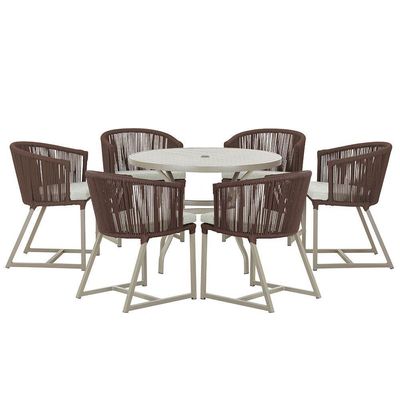 Mesa e 6 Cadeiras De Jantar Noronha Fendi E3 Trama Original Marrom