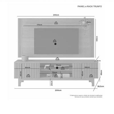 Rack Com Painel Até 70" Trunfo Jcm Movelaria - Cinamomo