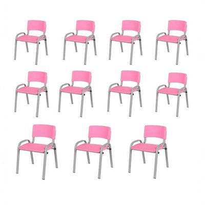Kit 11 Cadeira Iso Infantil Creche, Escola Base Cinza Rosa