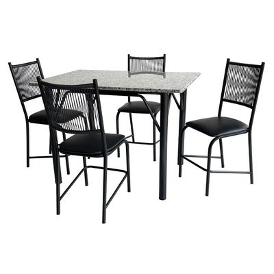 Mesa de Jantar Retangular Famais Cairo com 4 Cadeiras e Tampo em Granito Preto