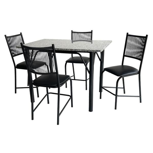 Mesa de Jantar Retangular Famais Cairo com 4 Cadeiras e Tampo em Granito Preto