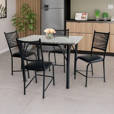 Mesa de Jantar Retangular Famais Cairo com 4 Cadeiras e Tampo em Granito Preto