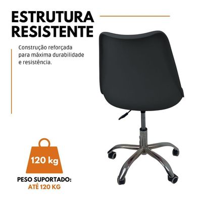 Kit 15 Cadeiras Office Base Cromada Com Rodizio Giratória Saarinen Preto