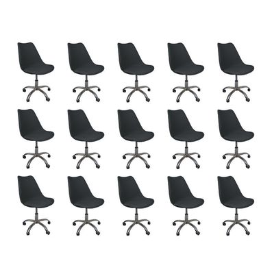 Kit 15 Cadeiras Office Base Cromada Com Rodizio Giratória Saarinen Preto
