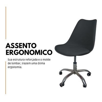 Kit 15 Cadeiras Office Base Cromada Com Rodizio Giratória Saarinen Preto