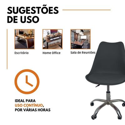Kit 15 Cadeiras Office Base Cromada Com Rodizio Giratória Saarinen Preto