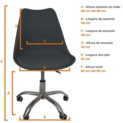 Kit 15 Cadeiras Office Base Cromada Com Rodizio Giratória Saarinen Preto