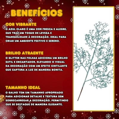 Galho Folhas Glitter Azul Claro Natal Decoração - 1 Unidade