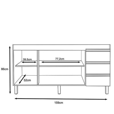Balcão Gabinete Para Pia 160cm Sem Tampo 3 Portas Karen P14 Nature-off White - Mpozenato