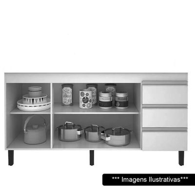 Balcão Gabinete Para Pia 160cm Sem Tampo 3 Portas Karen P14 Nature-off White - Mpozenato