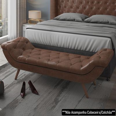 Puff Recamier Calçadeira 160cm Pés Palito Madeira Venêto P02 Sintético Marrom - Mpozenato