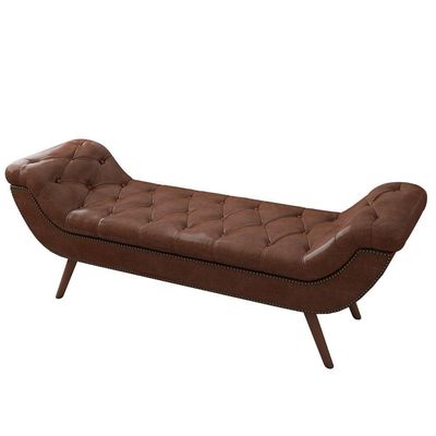 Puff Recamier Calçadeira 160cm Pés Palito Madeira Venêto P02 Sintético Marrom - Mpozenato