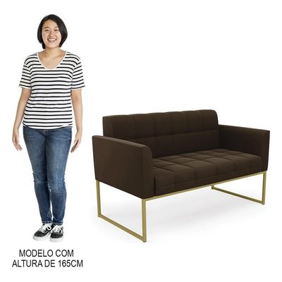 Sofá Namoradeira E 1 Poltrona Base Industrial Dourado Ana Suede Marrom - Ibiza