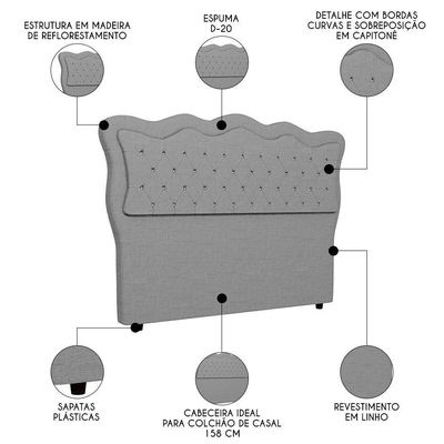 Cabeceira Casal Queen Cama 160cm Oregon I02 Linho Cinza - Mpozenato