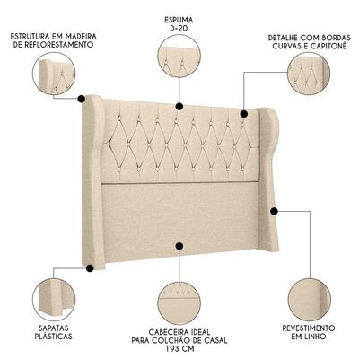 Cabeceira Casal King Cama 195cm Malva I02 Linho Bege - Mpozenato