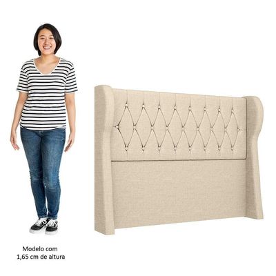 Cabeceira Casal King Cama 195cm Malva I02 Linho Bege - Mpozenato
