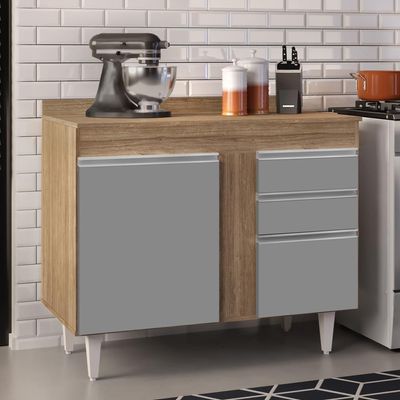 Balcão Gabinete 100cm Com Tampo 2 Portas Luziania Castanho-cinza - Lumil