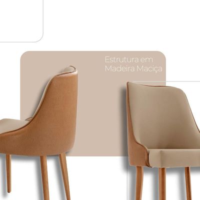 Sala De Jantar Mesa Selene 135cm Madeira Tampo Laminado Veludo Bege /star Caramelo /imbuia Nat.