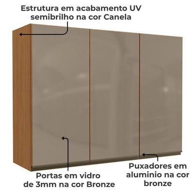 Armario Aereo 3p Vidro 120 Cm Mdp Maxxi G767 Canela Kappesberg Canela