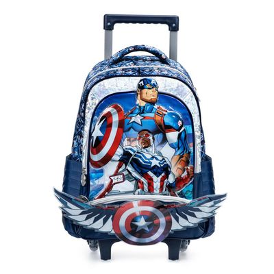 Mochila Escolar Masculina 2 Rodinhas Capitão América Azul U / Azul escuro