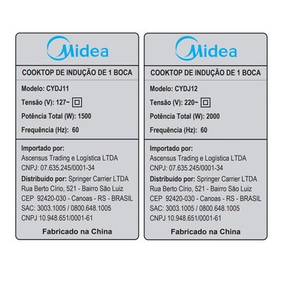 Cooktop Midea 1 Boca De Indução Portátil Even Pro 110V CYDJ11