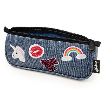 Estojo Escolar Feminino Jeans Carinhas Azul U / Azul