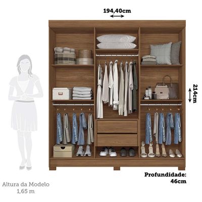 Guarda-roupa Casal 194,4cm 6 Portas 2 Gavetas Horácio