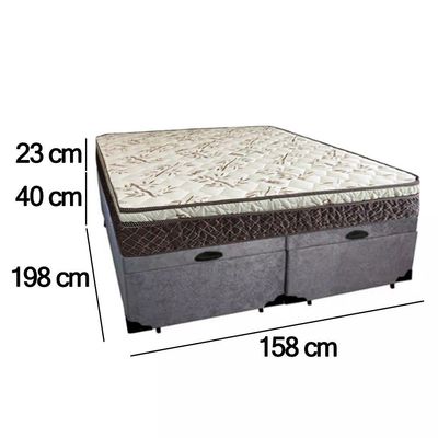 Cama Box Baú Queen Suede Bipartido + Colchão Elegance Ortopédico Espuma D33 Extra Firme 158x198x63 Cinza