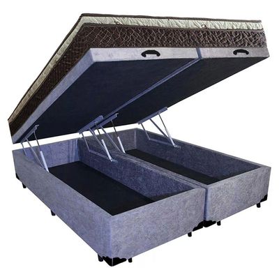 Cama Box Baú Queen Suede Bipartido + Colchão Elegance Ortopédico Espuma D33 Extra Firme 158x198x63 Cinza