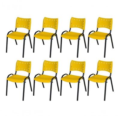 Cadeira Iso Base Preto Igreja, Escola, Escritório - Amarelo Kit 8 Peças