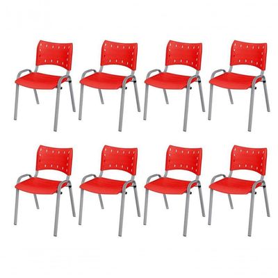 Cadeira Iso Base Cinza, Igreja, Escola, Escritório - Vermelho Kit 8 Peças
