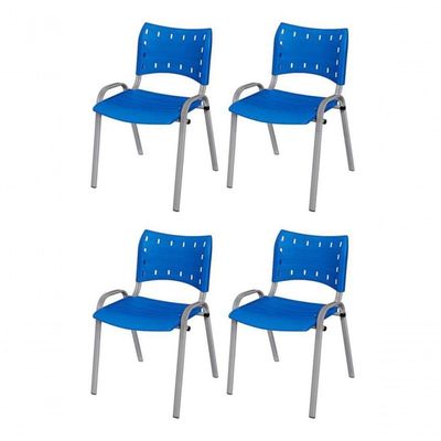 Cadeira Iso Base Cinza, Igreja, Escola, Escritório - Azul Kit 4 Peças