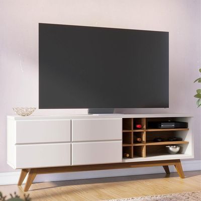 Rack Para Sala Bancada De 70 Pol. 180cm Norena C05 Off White Matte-freijó - Mpozenato