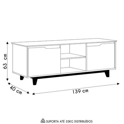 Rack Para Sala Bancada De 55 Pol 139cm Flow Branco - Ej Móveis