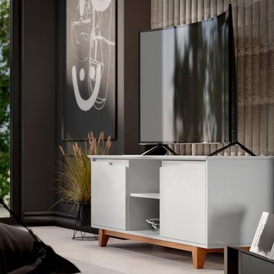 Rack Para Sala Bancada De 55 Pol 139cm Flow Branco - Ej Móveis