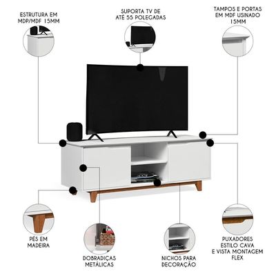 Rack Para Sala Bancada De 55 Pol 139cm Flow Branco - Ej Móveis