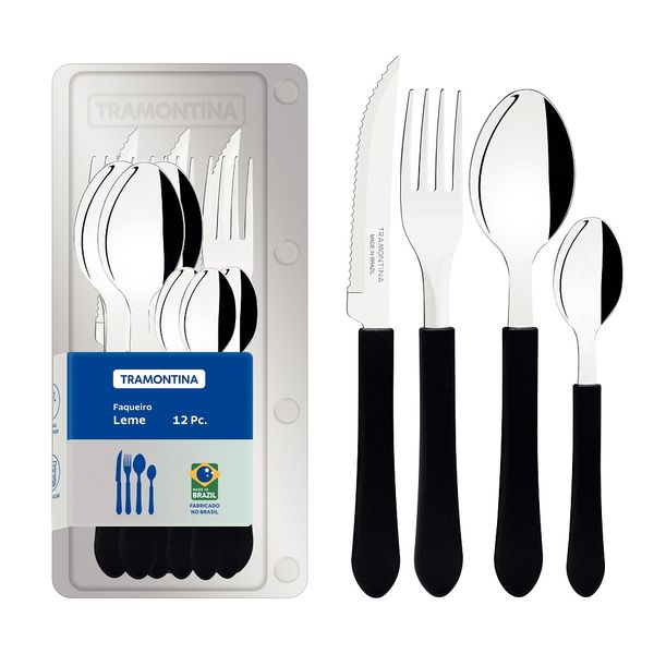 Faqueiro Tramontina Leme em Inox com Cabo Preto 12 Peças Faqueiro Tramontina Leme em Inox com Cabo Preto 12 Peças