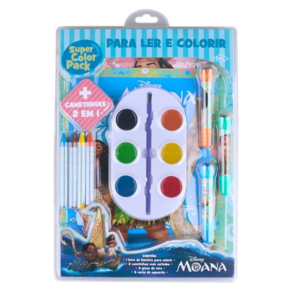 Livro Infantil Dcl Super Color Pack Moana para Ler e Colorir
