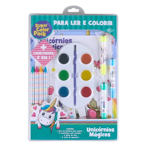Livro Infantil Dcl Super Color para Ler e Colorir Pack Unicórnio